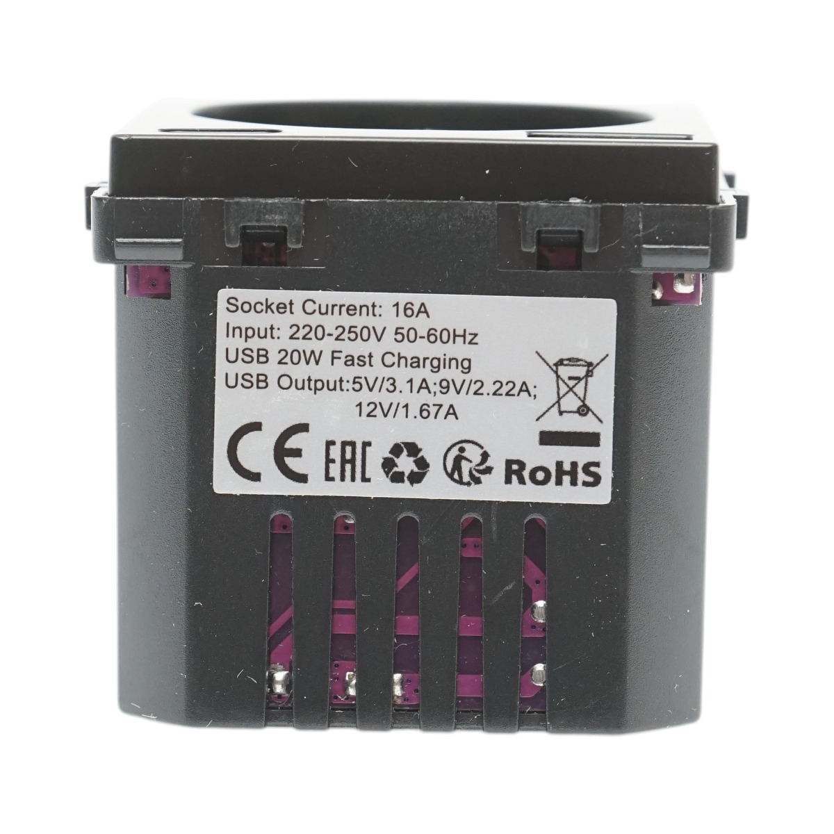 Priza schuko simpla neagra 220V, 16A, 2xUSB A+C 20W incarcare rapida, rama din sticla 86x86x34mm