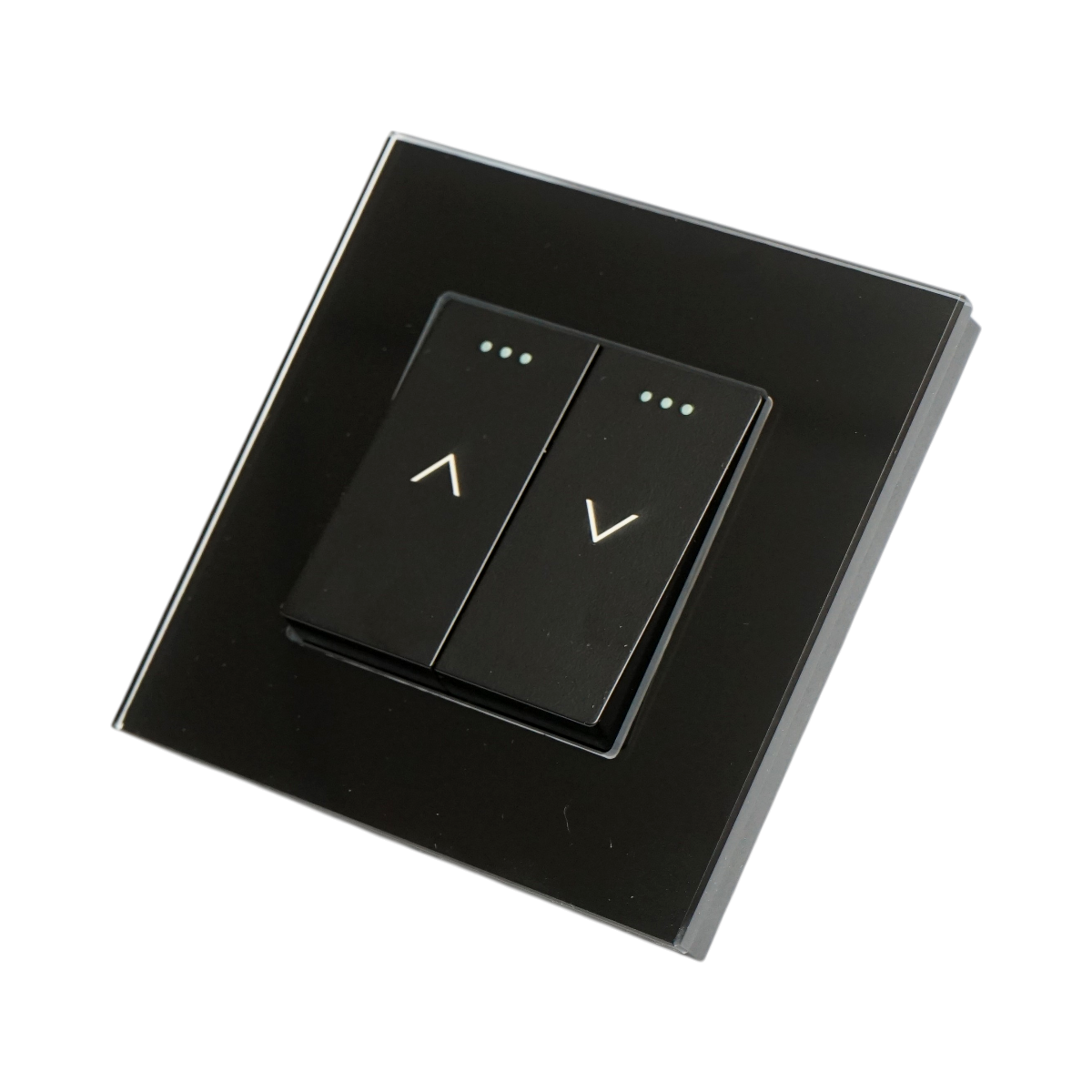 Intrerupator jaluzele dublu negru 220V, 16AX cu indicator luminos, rama din sticla 86x86x34mm