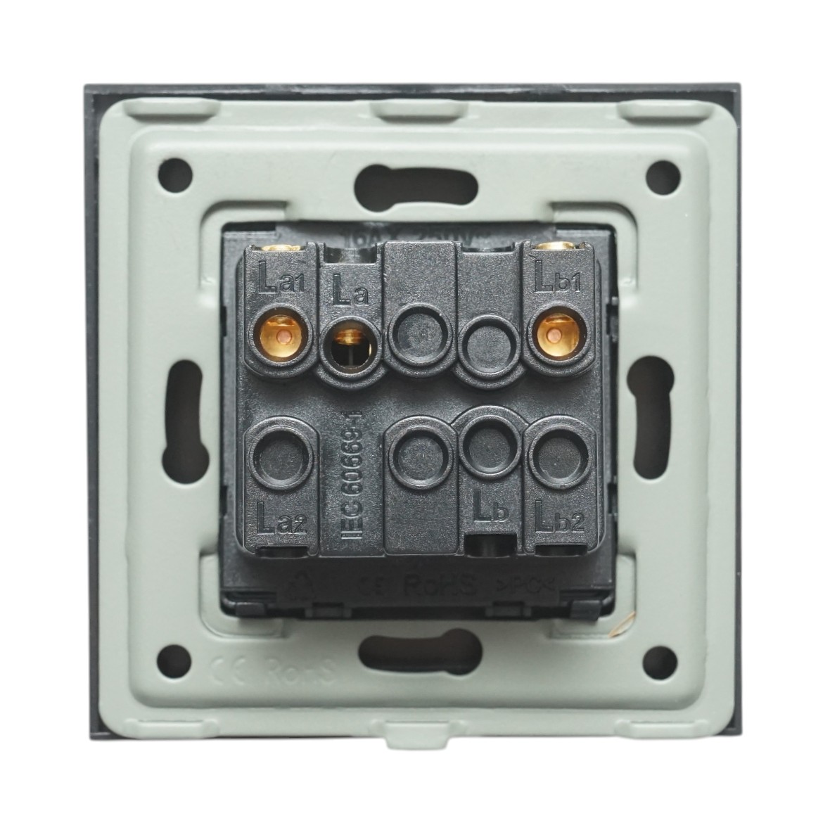 Intrerupator jaluzele dublu negru 220V, 16AX cu indicator luminos, rama din sticla 86x86x34mm