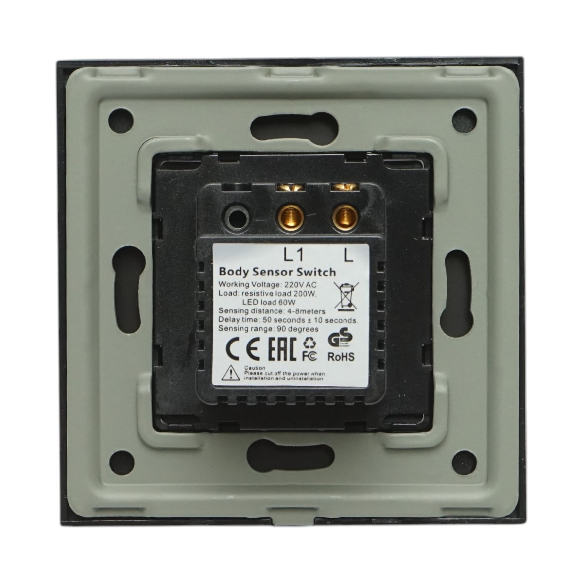 Intrerupator cu senzor de miscare PIR 220V negru cu rama din sticla 86x86x34mm