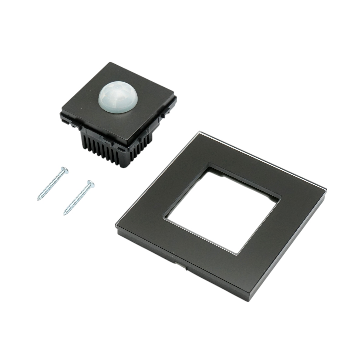 Intrerupator cu senzor de miscare PIR 220V negru cu rama din sticla 86x86x34mm