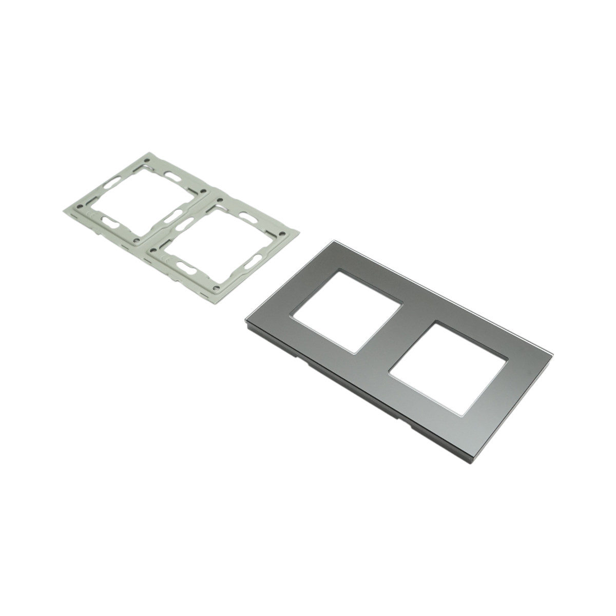 Rama dubla din sticla neagra pentru priza si intrerupator 86x157mm