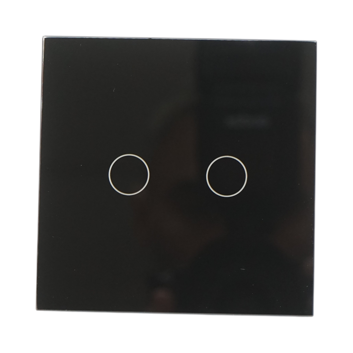 Intrerupator touch dublu cap scara negru 220V cu indicator luminos, rama din sticla 86x86x34mm