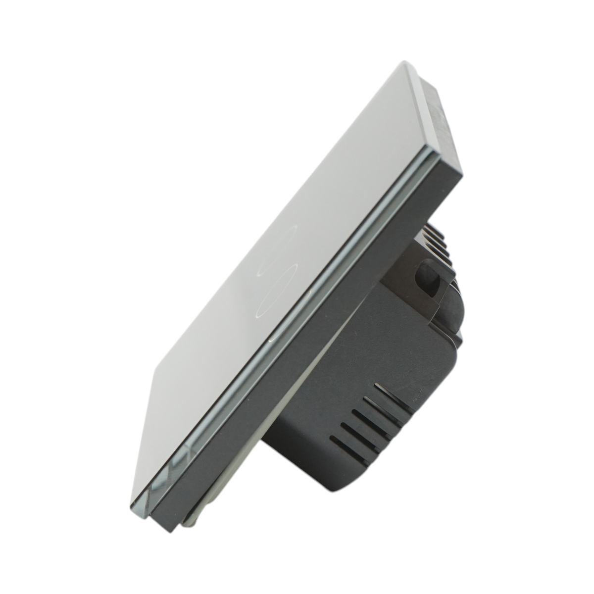 Intrerupator touch dublu cap scara negru 220V cu indicator luminos, rama din sticla 86x86x34mm