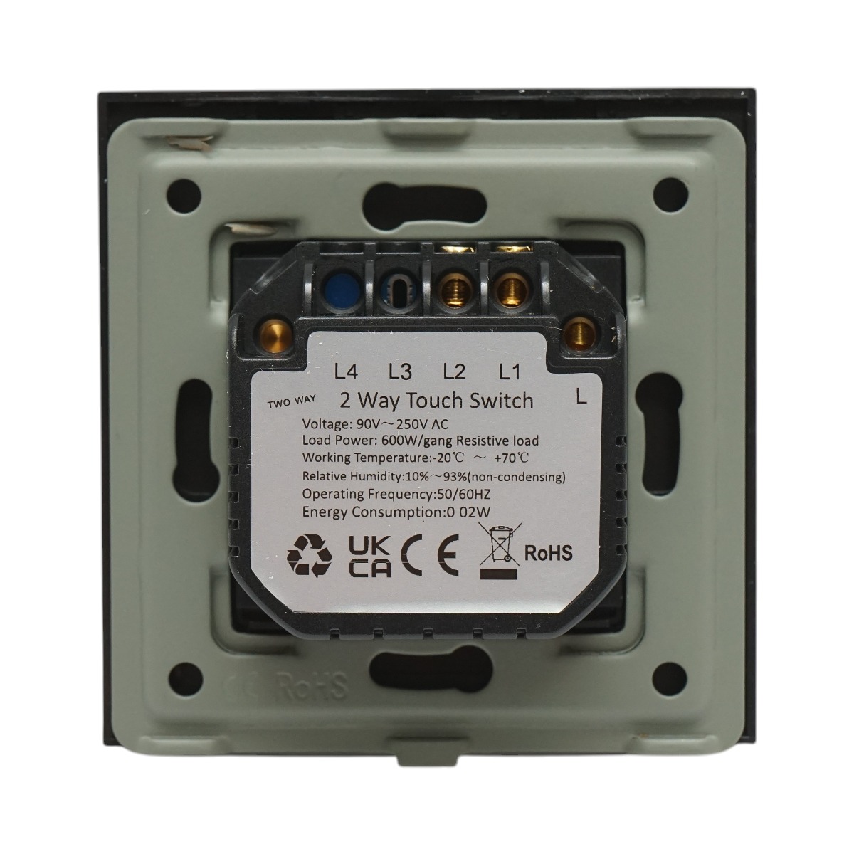 Intrerupator touch dublu cap scara negru 220V cu indicator luminos, rama din sticla 86x86x34mm