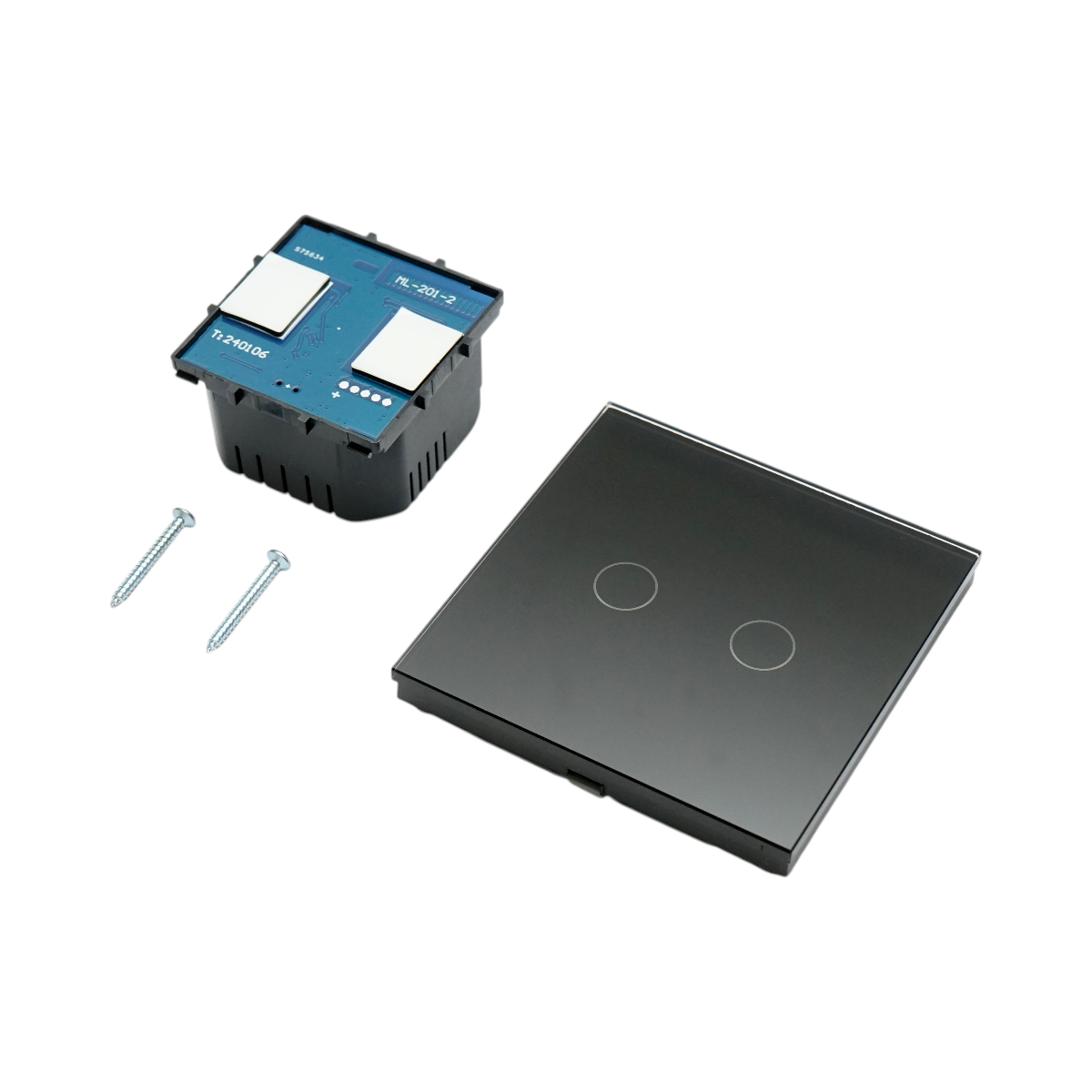 Intrerupator touch dublu cap scara negru 220V cu indicator luminos, rama din sticla 86x86x34mm