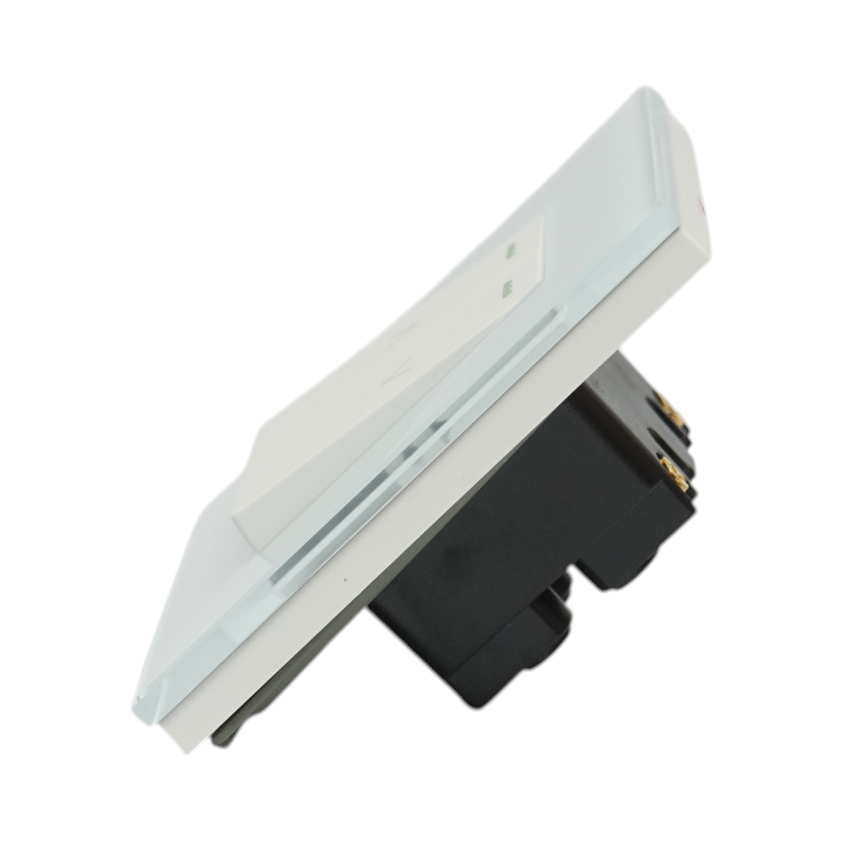 Intrerupator jaluzele dublu alb 220V, 16AX cu indicator luminos, rama din sticla 86x86x34mm