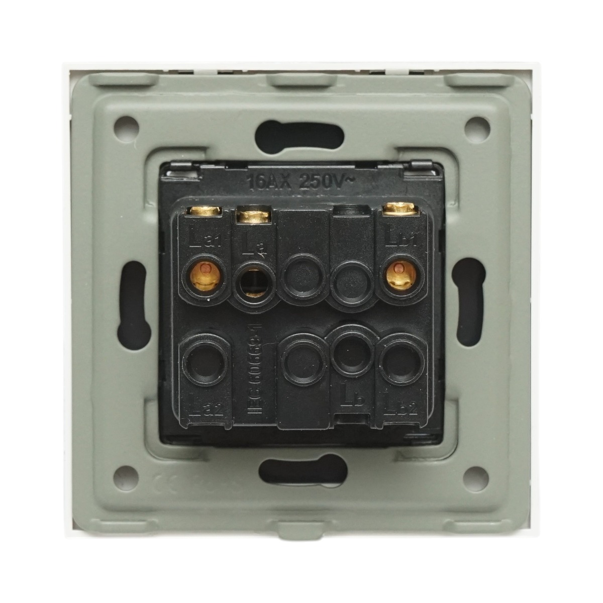 Intrerupator jaluzele dublu alb 220V, 16AX cu indicator luminos, rama din sticla 86x86x34mm