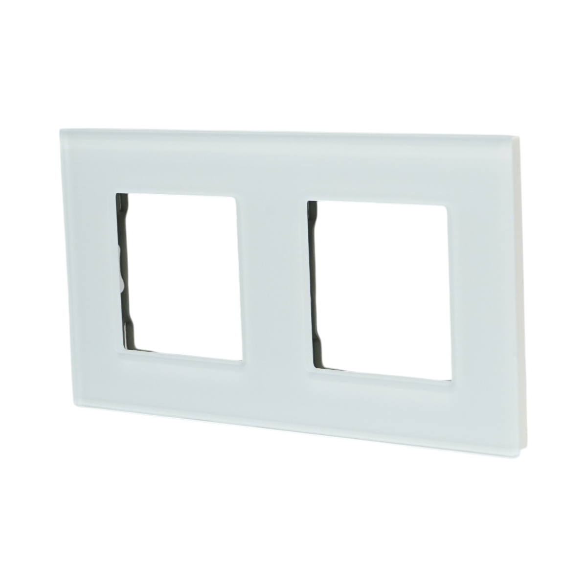 Rama dubla din sticla alba pentru priza si intrerupator 86x157mm