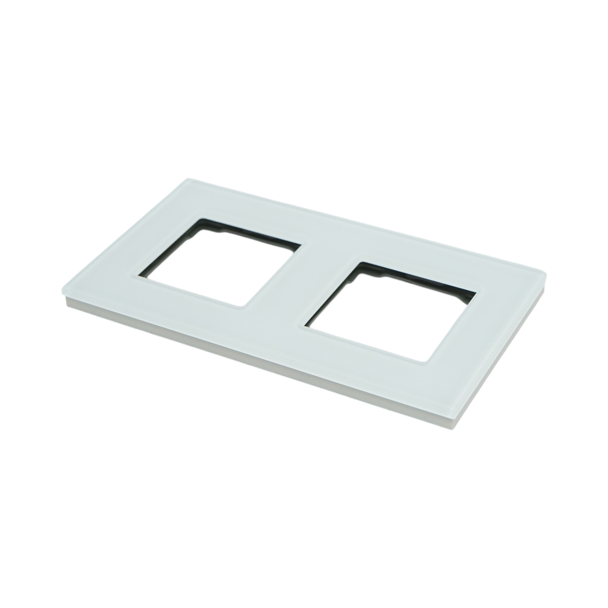 Rama dubla din sticla alba pentru priza si intrerupator 86x157mm