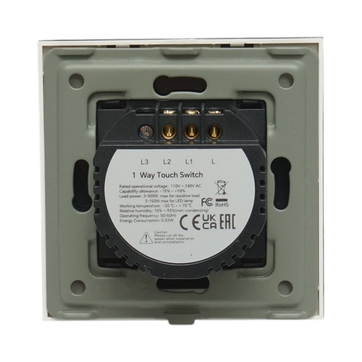 Intrerupator touch dublu alb 220V cu indicator luminos, rama din sticla 86x86x34mm