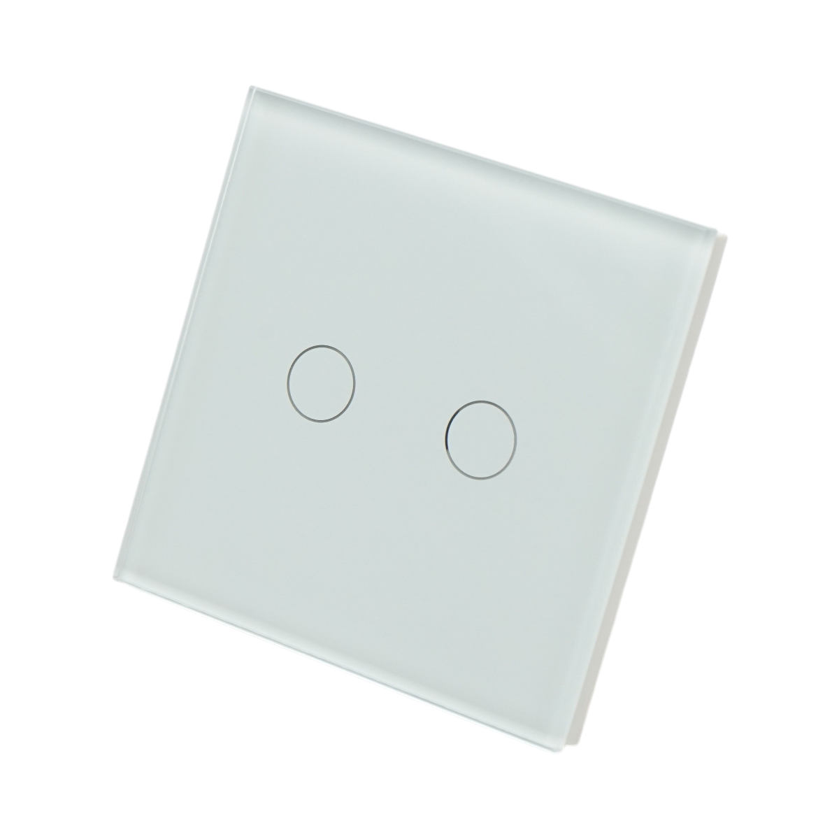 Intrerupator touch dublu cap scara alb 220V cu indicator luminos, rama din sticla 86x86x34mm