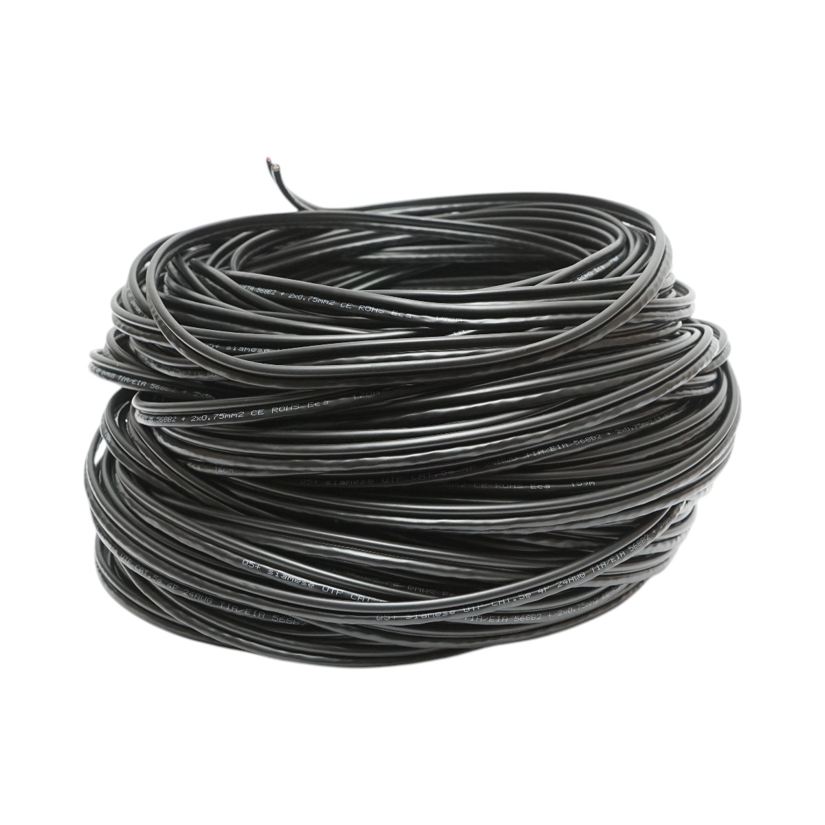 Cablu siamez UTP CAT5E Q5+ cu alimentare, 8x0.51 mm cupru + 2x0.75 mm2, izolatie PVC, manta Negru, 100 m/rola