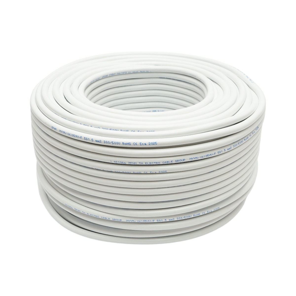 Cablu electric MYYM H05VV-F 5G x 1.5 mm2 cupru, izolatie PVC alb, litat multifilar, 300-500V, rola 100m