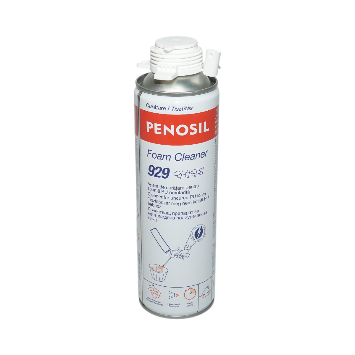 Agent curatare spuma poliuretanica neintarita Penosil Foam Cleaner 929, spray aerosol 500 ml, aplicare cu pistol, utilizare -10 C pana la +30 C