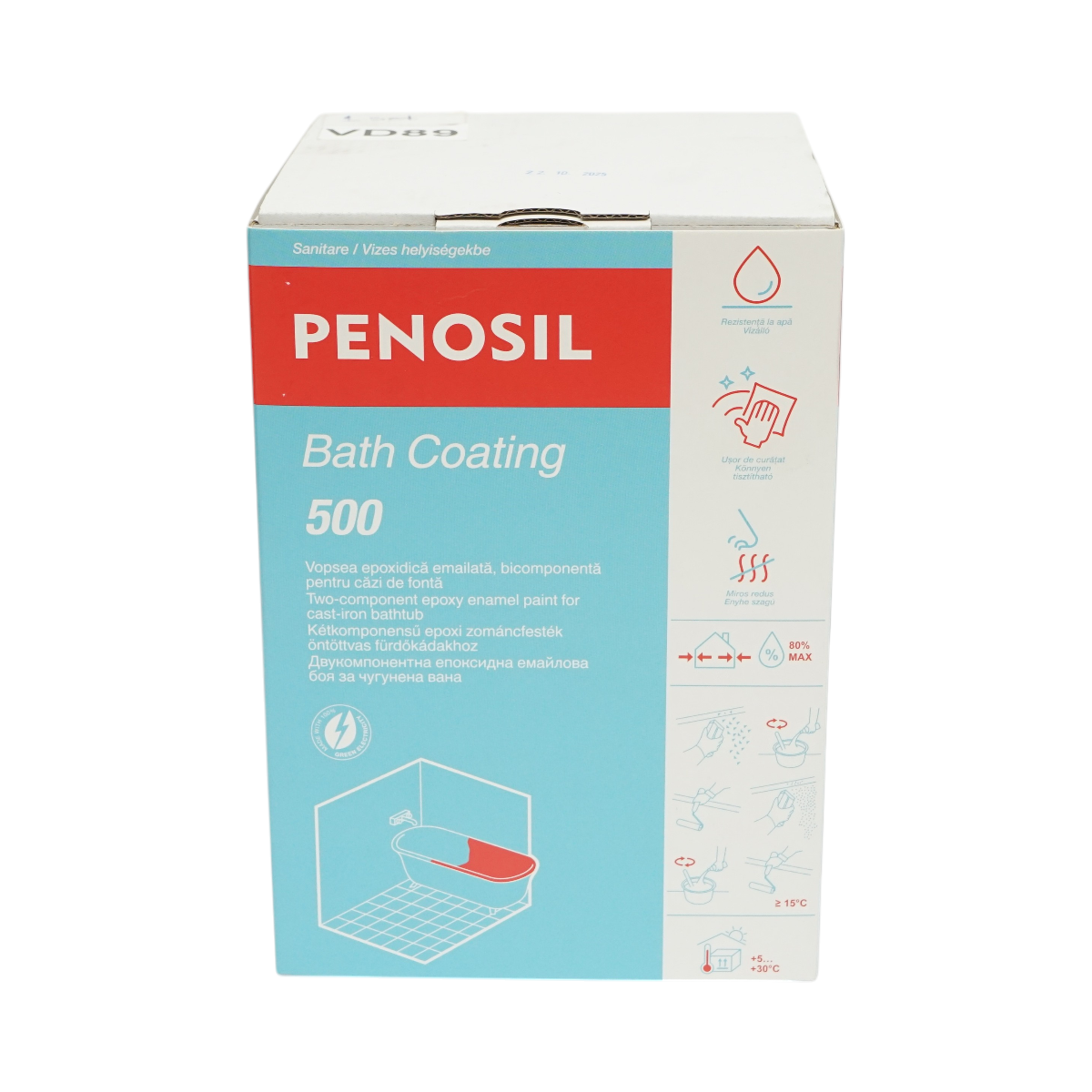 Kit vopsea email epoxidica pe baza de apa 2 componente alb lucios 960g pentru renovare cada din fonta Penosil Bath Coating 500, uscare 4-5 ore, aplicare +10 C pana la +30 C