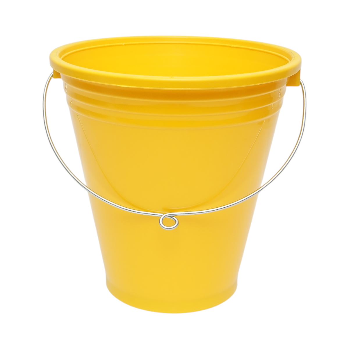 Galeata plastic hranire animale 10 L, galbena, cu maner metalic, inaltime 295 mm, diametru sus 295 mm, diametru jos 170 mm