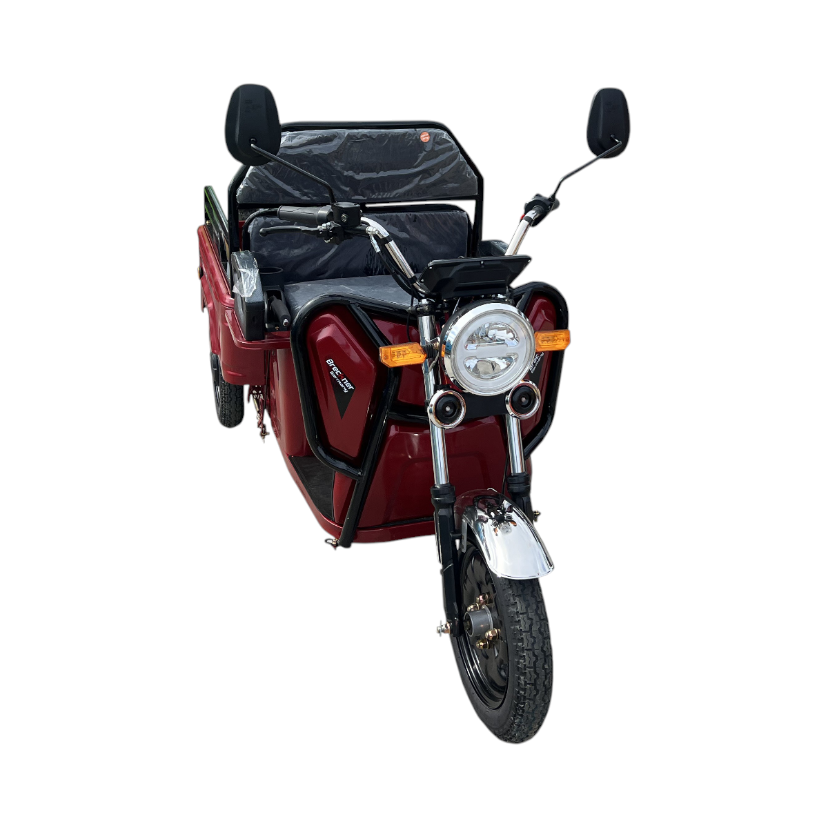 Triciclu electric Breckner Germany model E ROSU, motor 1600W fara perii, baterie 60V 20Ah (5 buc), viteza 25 km/h, autonomie 25-50 km, sarcina max 500 kg, reductor HI-LO, anvelope 3.00-12, gabarit 2400x890x1095 mm
