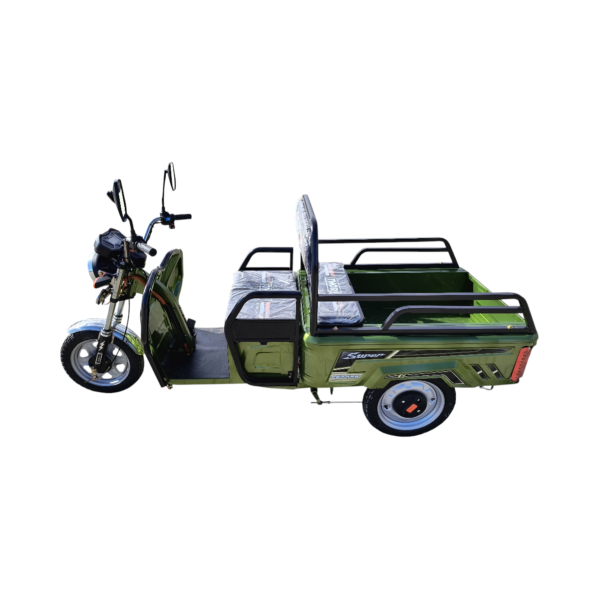 Triciclu electric THOR CITY ECO verde 650W, baterie 48V 20Ah (4 buc), viteza 25 km/h, autonomie 25-50 km, 2450x900x1250 mm, bena 1000x600x250 mm