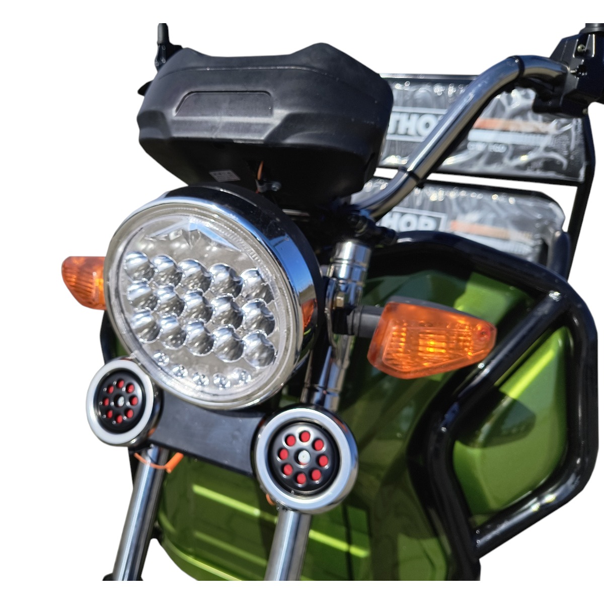 Triciclu electric THOR CITY ECO verde 650W, baterie 48V 20Ah (4 buc), viteza 25 km/h, autonomie 25-50 km, 2450x900x1250 mm, bena 1000x600x250 mm