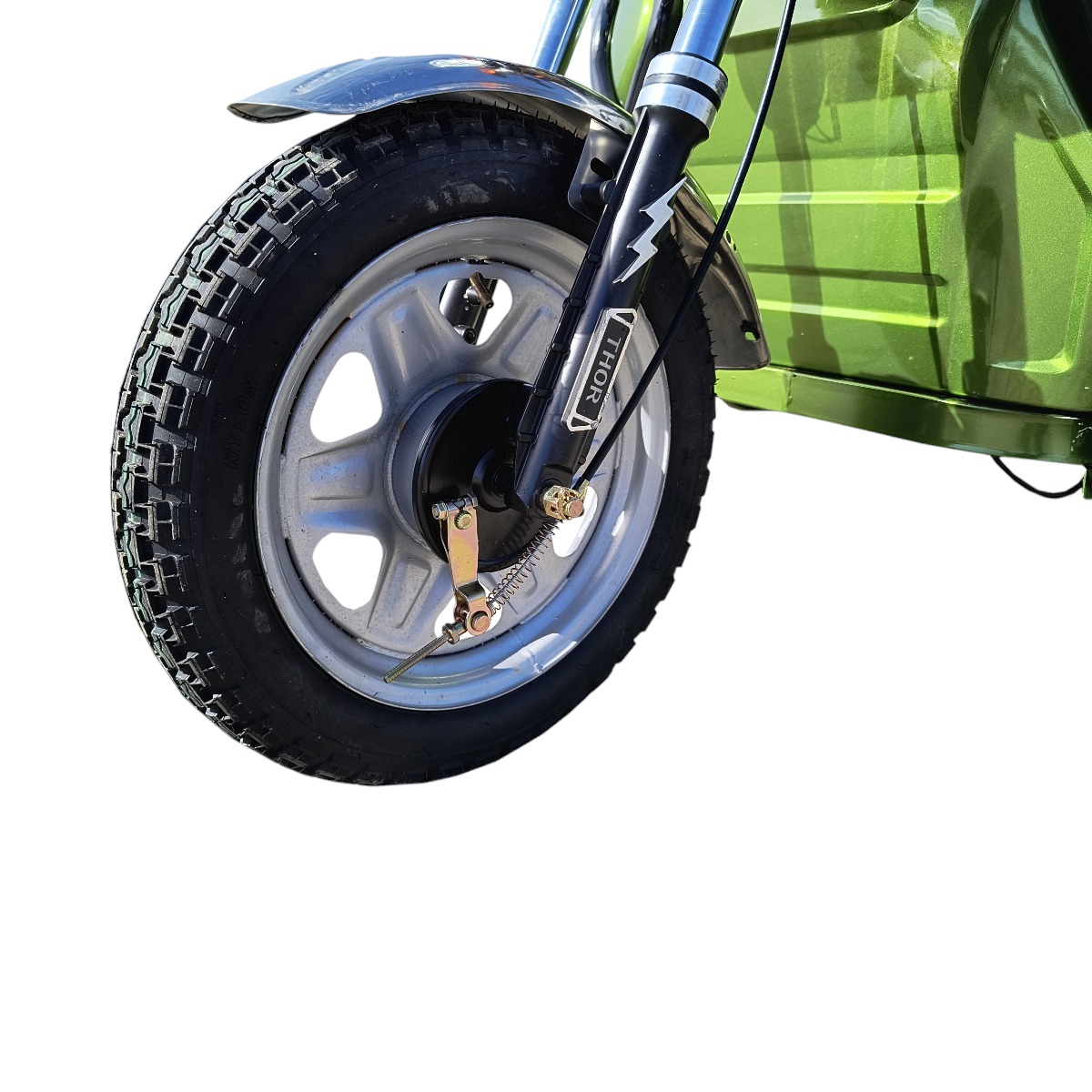 Triciclu electric THOR CITY ECO verde 650W, baterie 48V 20Ah (4 buc), viteza 25 km/h, autonomie 25-50 km, 2450x900x1250 mm, bena 1000x600x250 mm