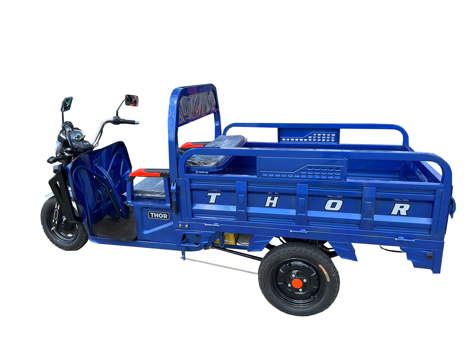 Triciclu electric THOR Thor HOBBY 1000W, baterie 60V 32Ah (5 buc), viteza maxima 25 km/h, autonomie 25-50 km, masa max autorizata 500 kg, reductor 2 trepte HI-LO, anvelope 3.75-12, bena 1450x950x400 mm
