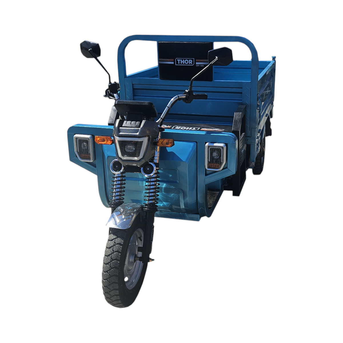 Triciclu electric Thor Magnum3 1200W fara perii, 60V 45Ah (5 buc.), basculare hidraulica, viteza 25 km/h fara permis, autonomie 25-50 km, bena 1500x1100x450 mm, gabarit 3100x1200x1400 mm