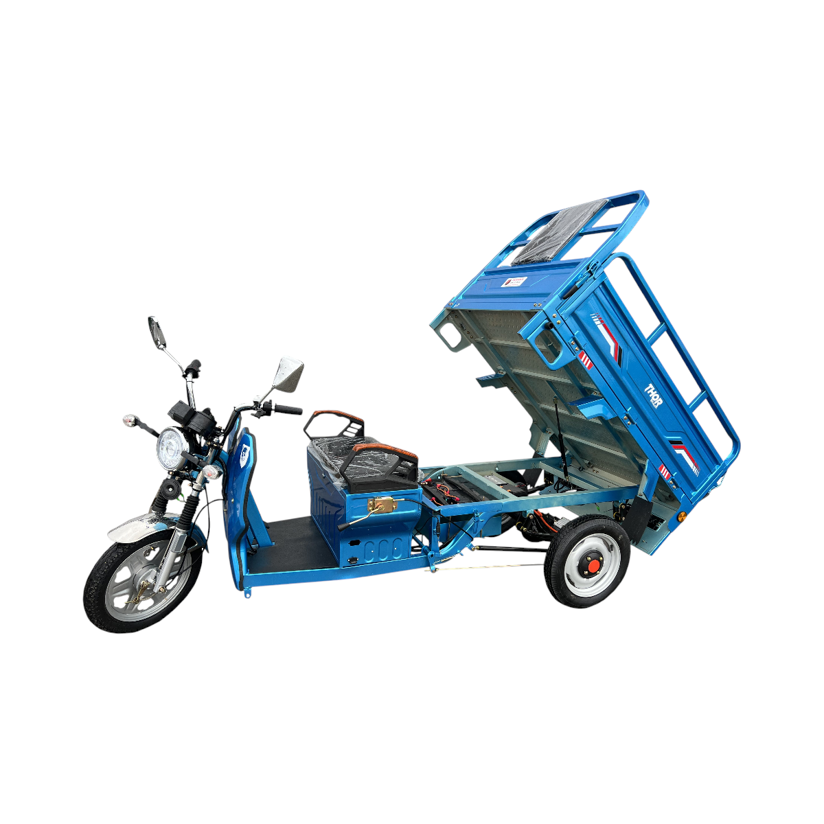 Triciclu electric Thor STAR cu CIV, 1200W, baterie 60V/45Ah (5 buc.), viteza max 25 km/h fara permis, autonomie 25-50 km, MMA 600 kg, reductor HI-LO, bena 1220x920x430 mm, omologabil