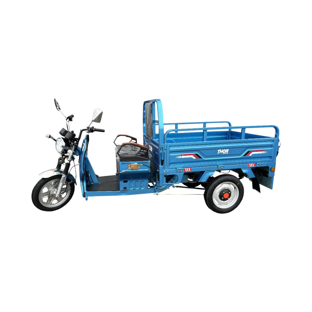 Triciclu electric Thor STAR cu CIV, 1200W, baterie 60V/45Ah (5 buc.), viteza max 25 km/h fara permis, autonomie 25-50 km, MMA 600 kg, reductor HI-LO, bena 1220x920x430 mm, omologabil