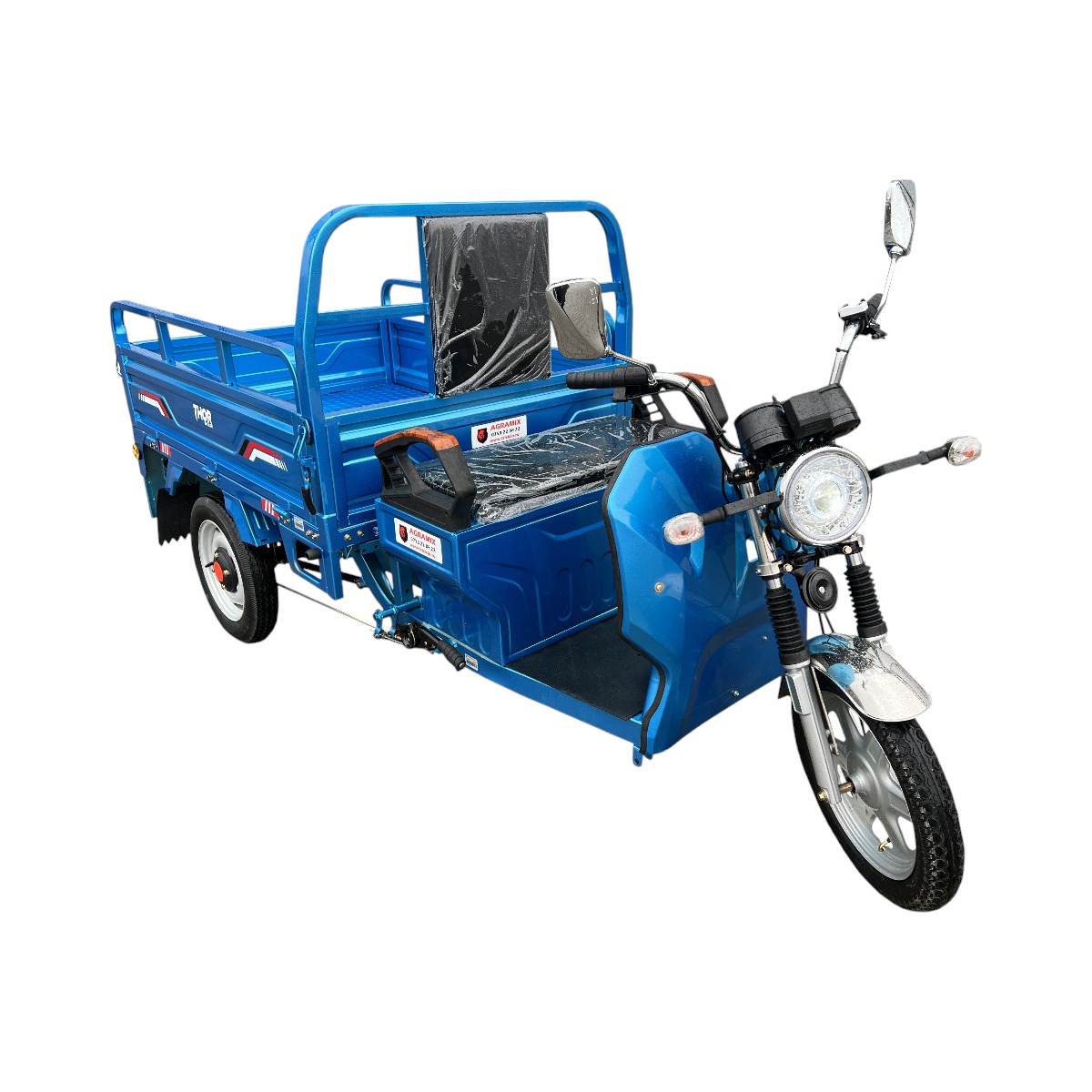 Triciclu electric Thor STAR cu CIV, 1200W, baterie 60V/45Ah (5 buc.), viteza max 25 km/h fara permis, autonomie 25-50 km, MMA 600 kg, reductor HI-LO, bena 1220x920x430 mm, omologabil