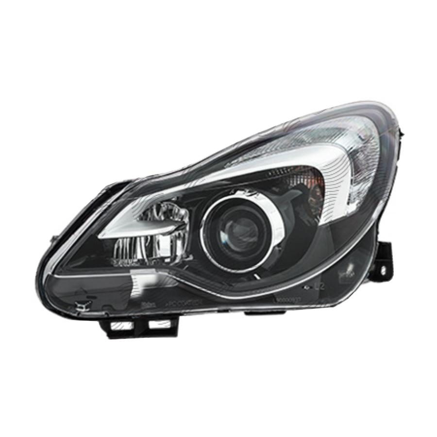 Far Opel Corsa D, 01.2011-12.2014, montare fata, dreapta, H1+H9B; electric; fara motor; halogen; cu lumina viraje, VALEO