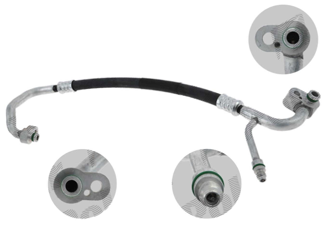 Conducta aer conditionat Audi A3 03-13; Seat Altea 03-, Leon 05-12; Skoda Octavia 04-13, Superb 08-15, Yeti 09-; Vw Caddy 04-, Eos 06-15, Golf 6 08-16, motor: 2.0 TDI, Furtun inalta presiune, Aluminiu/ Cauciuc, 1K0820721BR