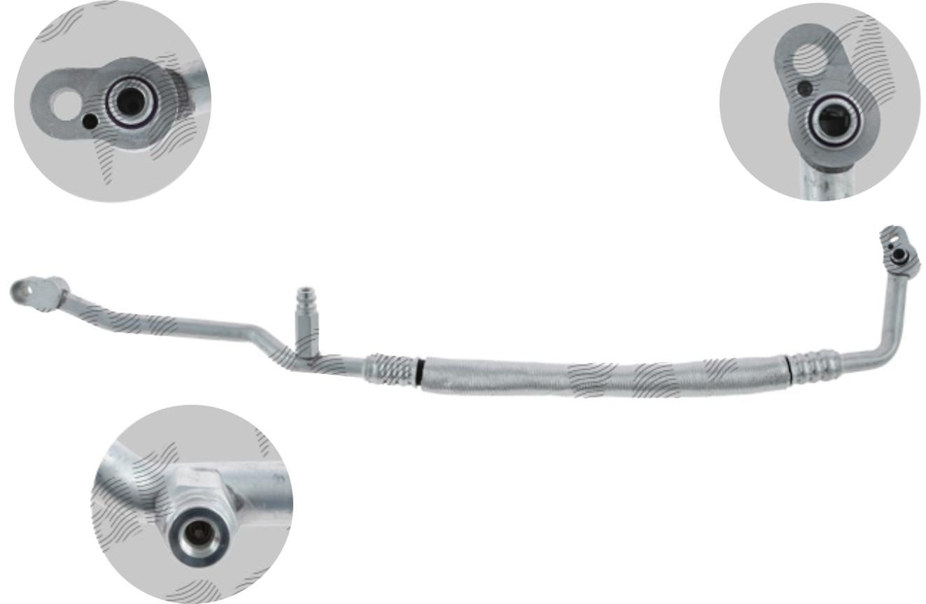 Conducta aer conditionat Seat Cordoba 02-09; Skoda Fabia 99-07; Vw Fox 05-, Polo 01-05, Polo 05-09, motor: 1.4, 1.6, Furtun inalta presiune, Aluminiu/ Cauciuc, 6Q0820721AF; 6Q0820721AG