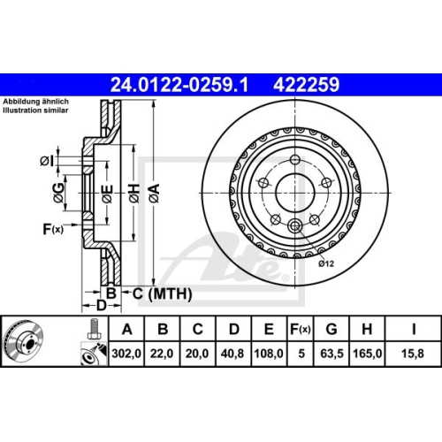 Disc frana Volvo S60 2, 04.2010-2019, S80 2 2006-2016, V60 2010, V70 2007-2016, Xc70 2, ATE