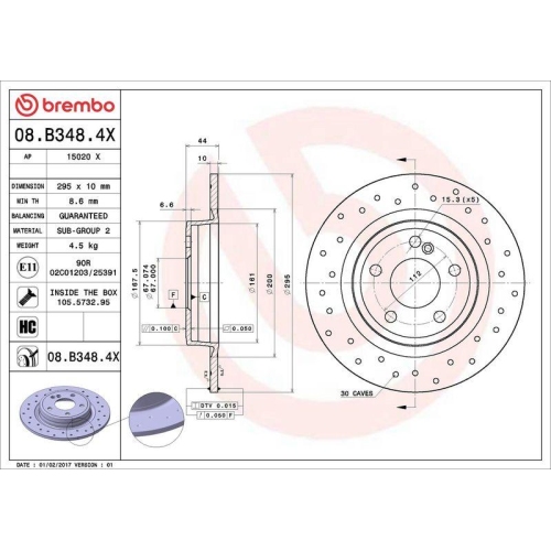 Set disc frana Mercedes Clasa A (W176) 06.12-05.18, B-Class Sports Tourer (W246 W242) 10.11-12.18, Cla Coupe (C117) 01.13-03.19, Cla Shooting Brake (X117) 01.15-03.19, Gla-Class (X156) 12.13-05.22, Spate, 295X10mm, plin, BREMBO
