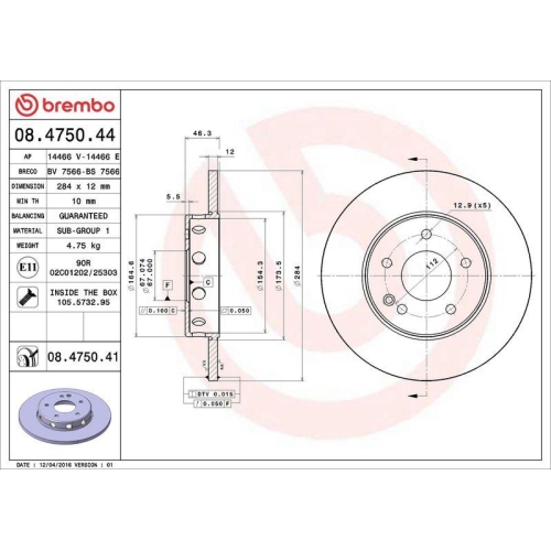 Set disc frana Mercedes Clasa C (W202) 03.93-05.00, Fata, 284X12mm, plin, BREMBO