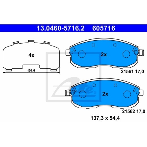 Set placute frana Ate 13046057162, parte montare : punte fata