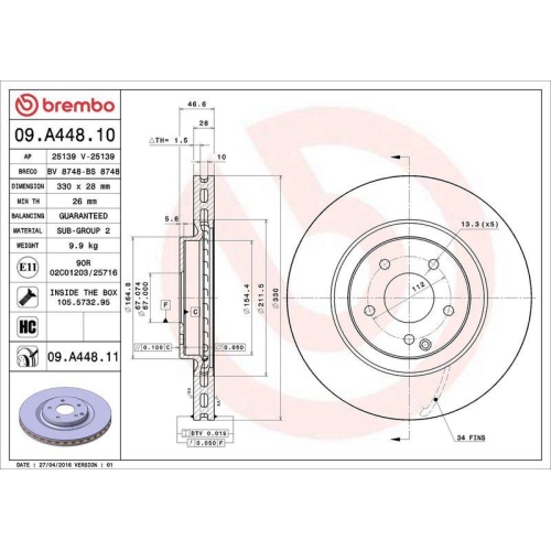 Set disc frana Mercedes Clasa C (W203) 05.00-12.07, Clasa C Coupe (Cl203) 03.01-06.11, Clasa C T-Model (S203) 03.01-08.07, Clasa CLC (Cl203) 05.08-06.11, Clk (C209) 05.02-03.10, Clk Cabriolet (A209) 06.02-03.10, Fata, 330X28mm, ventilat, BREMBO