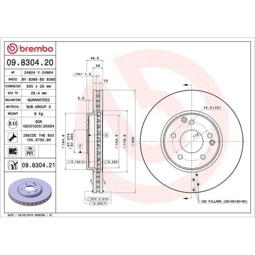 Set disc frana Mercedes Clasa C (W203) 05.00-12.07, Clasa C Coupe (Cl203) 03.01-06.11, Clasa C T-Model (S203) 03.01-08.07, Clasa CLC (Cl203) 05.08-06.11, Clk (C209) 05.02-03.10, Clk Cabriolet (A209) 06.02-03.10, Slk (R171) 03.04-12.11, Fata, 300X28mm, ven