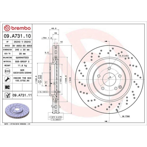 Set disc frana Mercedes Clasa C (W203) 05.00-12.07, Clasa C Coupe (Cl203) 03.01-06.11, Clasa C T-Model (S203) 03.01-08.07, Clk (C209) 05.02-03.10, Clk Cabriolet (A209) 06.02-03.10, Slk (R171) 03.04-12.11, Fata, 345X30mm, ventilat, BREMBO