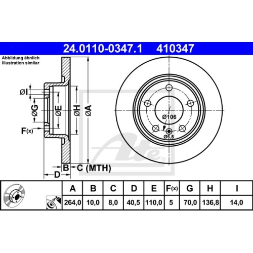 Disc frana Ate 24011003471, parte montare : punte spate