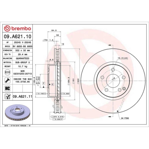 Set disc frana Mercedes Clasa C (W204) 01.07-01.15, Clasa E (W212) 01.09-12.16, Clasa E Convertible (A207) 01.10-12.16, Clasa E Coupe (C207) 01.09-12.16, Clasa E T-Model (S212) 08.09-12.16, Slc (R172) 01.16-, Slk (R172) 01.11-, Fata, 322X32mm, ventilat, B