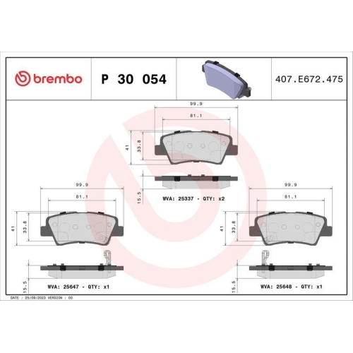 Placute frana Hyundai Grandeur (Hg) 01.11-, Grandeur (Tg) 06.03-06.12; Kia Optima (Fsgds6b) 01.10-04.17; Ssangyong Korando (C300) 02.19-, Tivoli 01.15-, Xlv Suv 04.16-, Spate, BREMBO