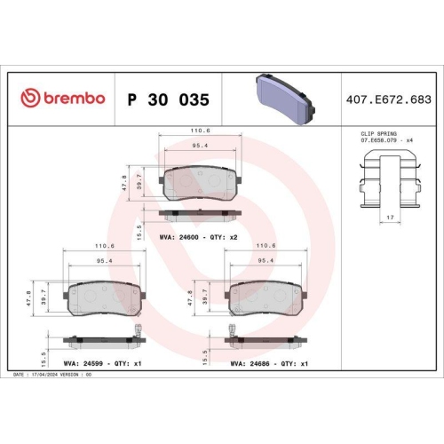 Placute frana Hyundai H-1 Cargo (Tq) 09.07-, H-1 Travel (Tq) 09.07-, Ix55 09.06-12.14; Kia Carnival / Grand Carnival 3 (Vq) 09.05-06.15, Carnival 2 (Gq) 01.99-09.07, Sorento 3 (Um) 01.15-02.23, Spate, BREMBO