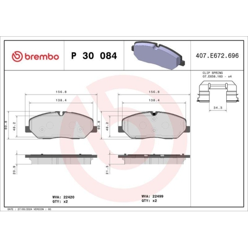 Placute frana Hyundai H350 Autobus 04.15-, H350 Box 04.15-, H350 Platform / Chassis 04.15-, Fata, BREMBO
