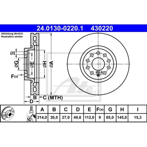 Disc frana Ate 24013002201, parte montare : punte fata