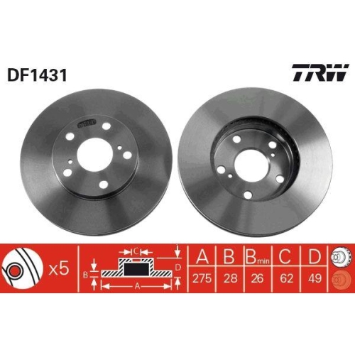 Set discuri frana Lexus Es (Mcv, Es (Vcv10 ; Toyota Avalon Sedan ( X1 ), Avensis Verso ( M2 ), Camry ( V1 ), Camry ( V2 ), Camry Estate ( V1 ), Camry Sedan ( V3 ), Previa 2 ( R3 ), Solara Coupe ( V2 ), Fata, 275x28, ventilat, TRW