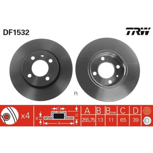 Set discuri frana Seat: Inca (6k9), Toledo 1 (1l2); VW: Caddy 2 (9k9a), Golf 3 (1h1), Golf 4 (1j1), Passat B3/B4 (3a2), Vento (1h2)., punte fata, 256, plin, TRW