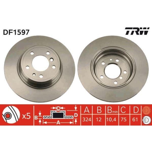Set discuri frana Bmw 7 (E38), 8 (E31), 725 tds, 728 i, iL, 730 d, 730 i, iL, 735 i, iL, 740 i, iL, 840 Ci, 840 i, 850 Ci, 850 i, Ci, punte spate, 324, plin, TRW