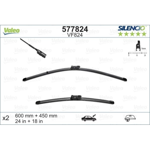 Set stergatoare parbriz fata Skoda Octavia (5E) 01.2013-05.2017, Valeo 577824 VM824 , 450+600mm, stanga+dreapta